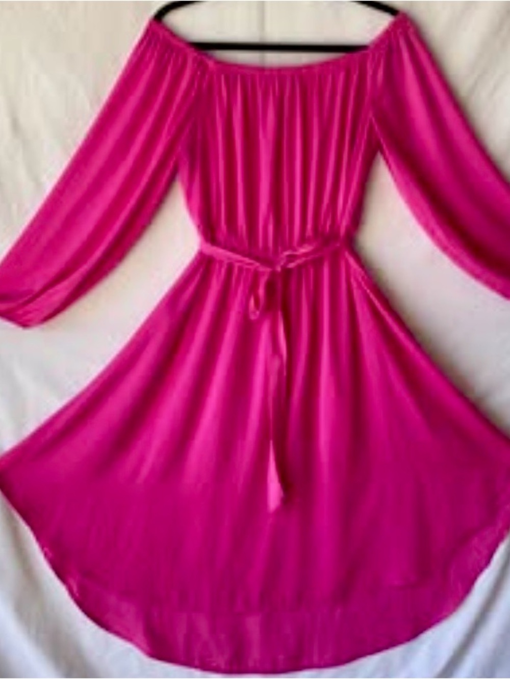 Magenta Forever 21 Off-the-Shoulder Balloon Sleeve Belted Dress XL